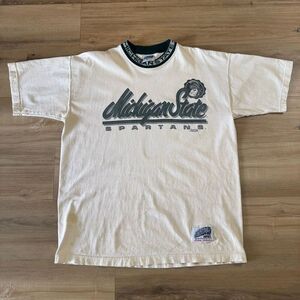 Vintage Capital Graphics Michigan State Spartans Cream Shirt Size XL 100% Cotton